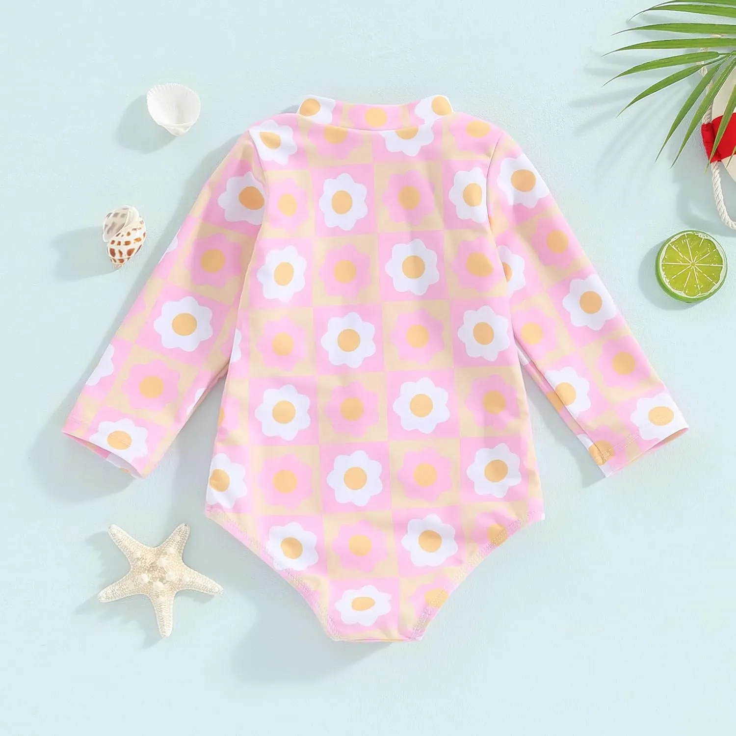 Baby Girl One Piece Swimsuit Floral Long Sleeve Zipper Ruffle Swimwear Rash Guard Beach Bathing Suit Sunsuit