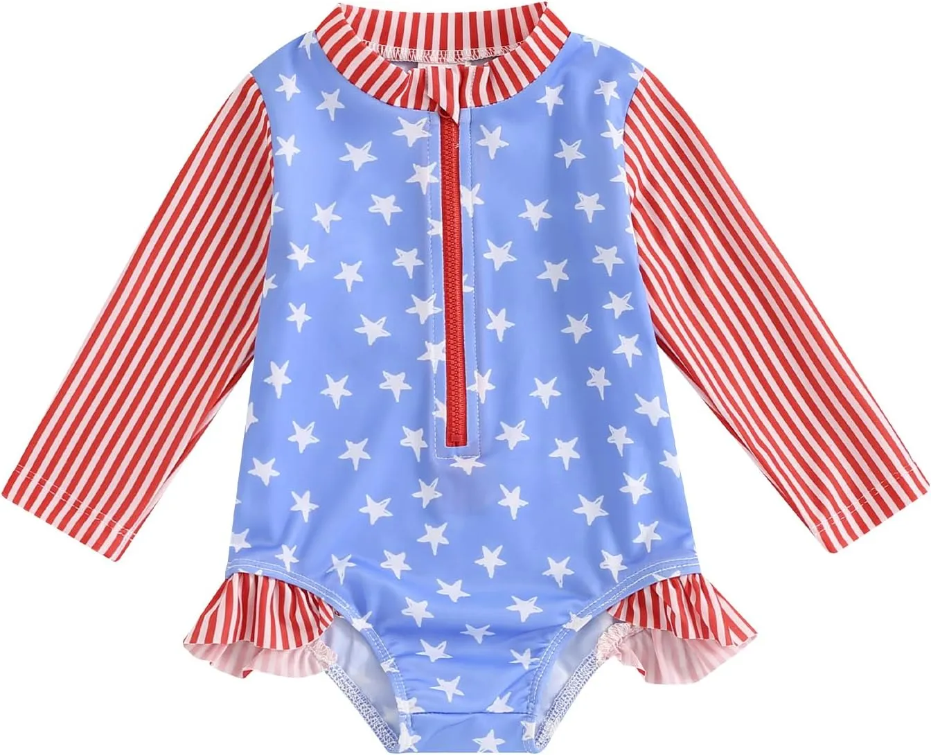 Baby Girl One Piece Swimsuit Floral Long Sleeve Zipper Ruffle Swimwear Rash Guard Beach Bathing Suit Sunsuit