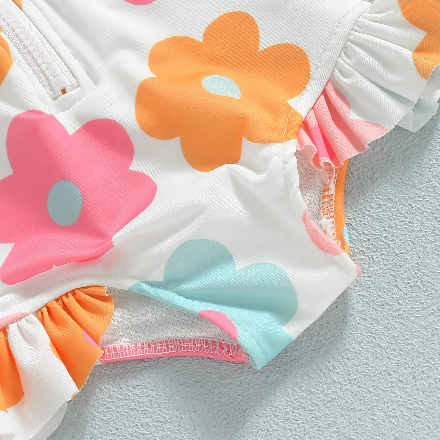 Baby Girl One Piece Swimsuit Floral Long Sleeve Zipper Ruffle Swimwear Rash Guard Beach Bathing Suit Sunsuit