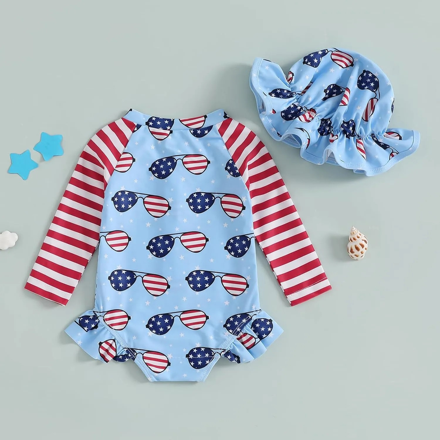 Baby Girl One Piece Swimsuit Floral Long Sleeve Zipper Ruffle Swimwear Rash Guard Beach Bathing Suit Sunsuit