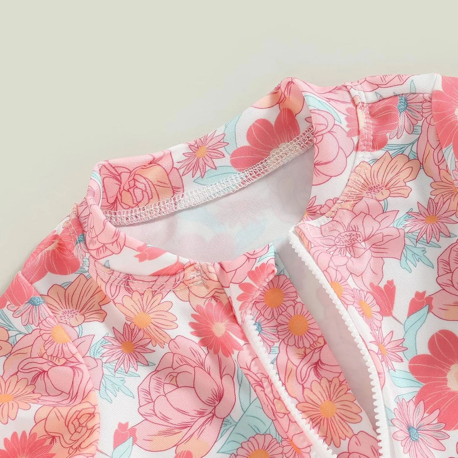 Baby Girl One Piece Swimsuit Floral Long Sleeve Zipper Ruffle Swimwear Rash Guard Beach Bathing Suit Sunsuit