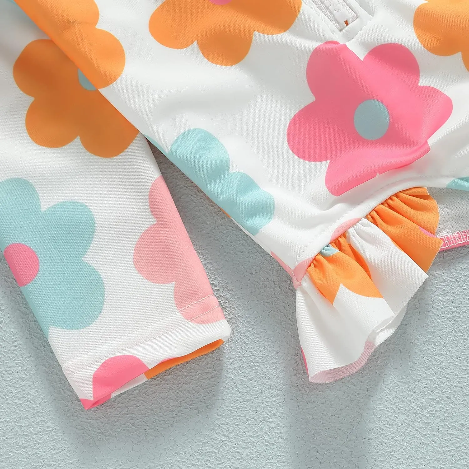 Baby Girl One Piece Swimsuit Floral Long Sleeve Zipper Ruffle Swimwear Rash Guard Beach Bathing Suit Sunsuit