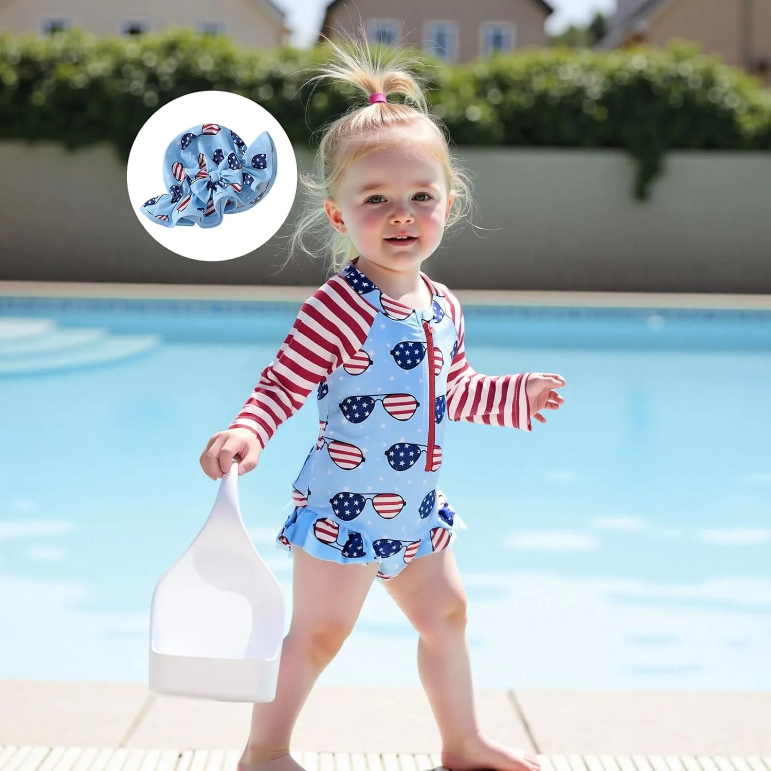 Baby Girl One Piece Swimsuit Floral Long Sleeve Zipper Ruffle Swimwear Rash Guard Beach Bathing Suit Sunsuit