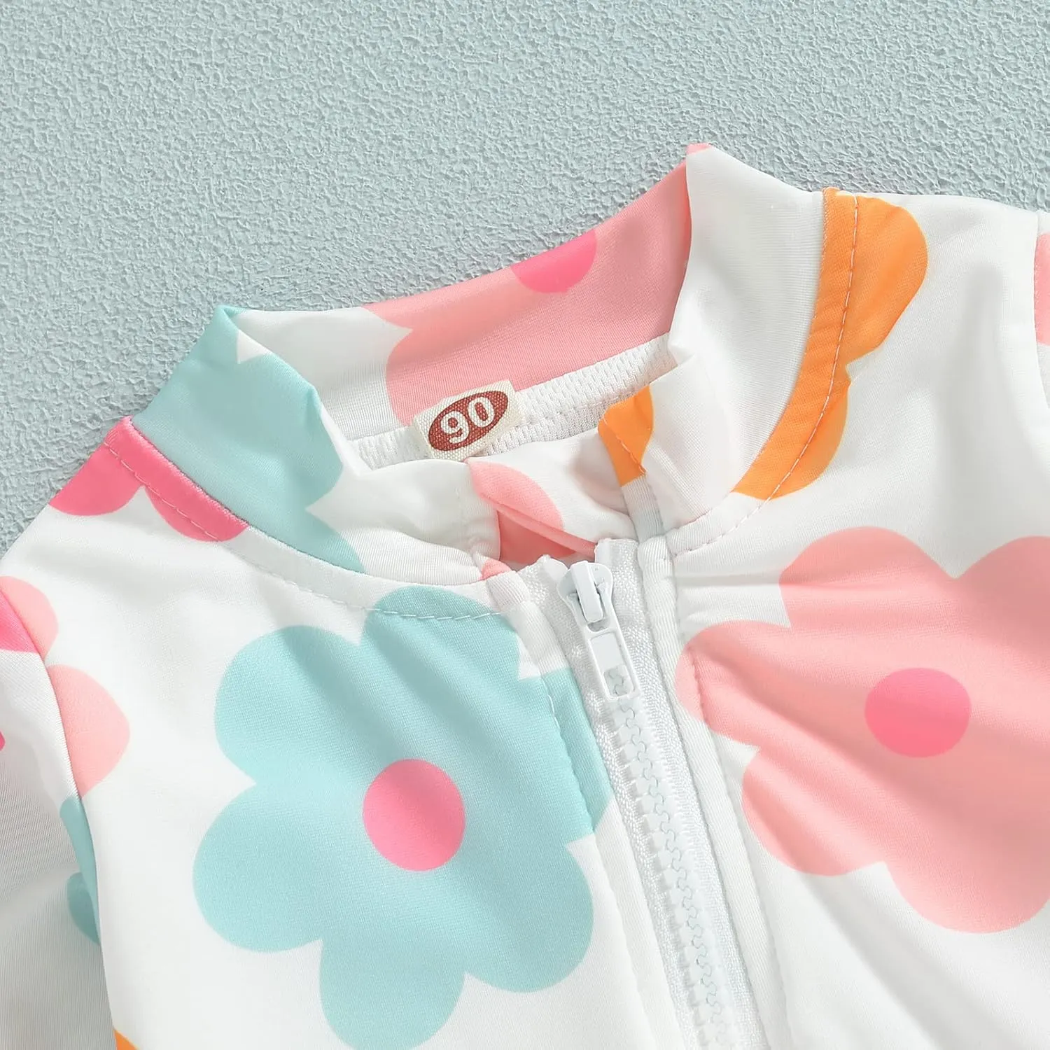 Baby Girl One Piece Swimsuit Floral Long Sleeve Zipper Ruffle Swimwear Rash Guard Beach Bathing Suit Sunsuit