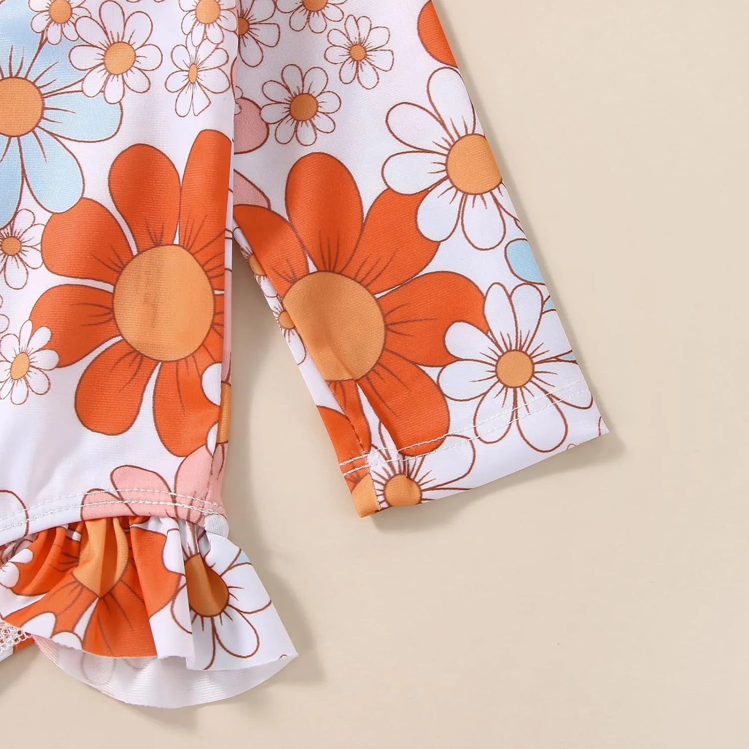 Baby Girl One Piece Swimsuit Floral Long Sleeve Zipper Ruffle Swimwear Rash Guard Beach Bathing Suit Sunsuit