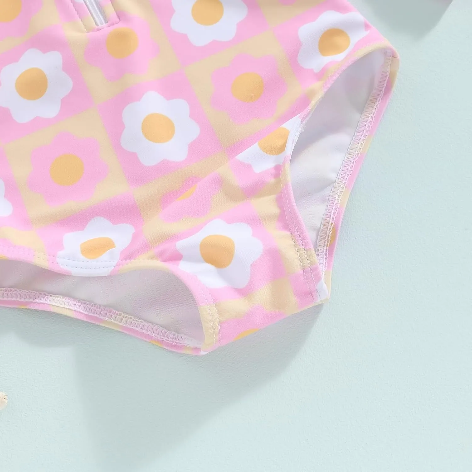 Baby Girl One Piece Swimsuit Floral Long Sleeve Zipper Ruffle Swimwear Rash Guard Beach Bathing Suit Sunsuit