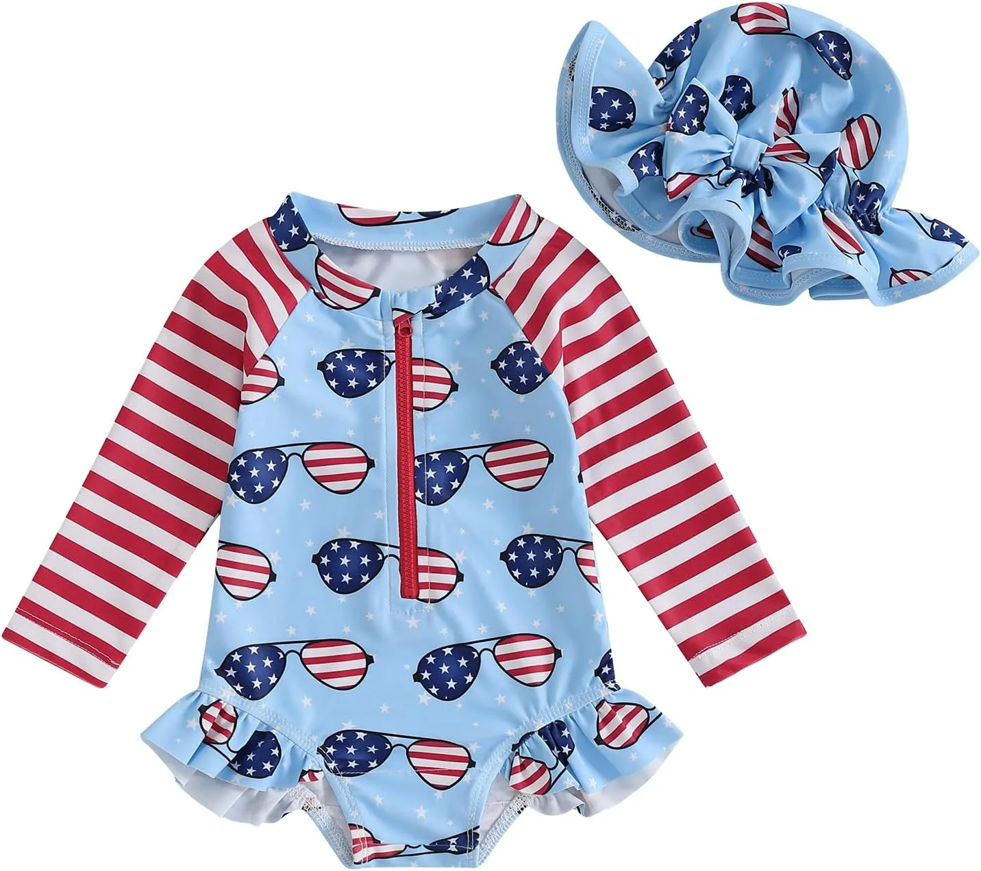 Baby Girl One Piece Swimsuit Floral Long Sleeve Zipper Ruffle Swimwear Rash Guard Beach Bathing Suit Sunsuit