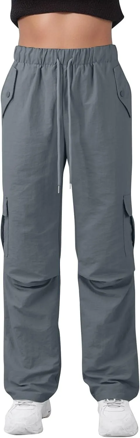 Baggy Cargo Pants Women Drawstring High Waisted Waterproof Hiking Pants Summer Wide Leg Tactical Pants with Pockets