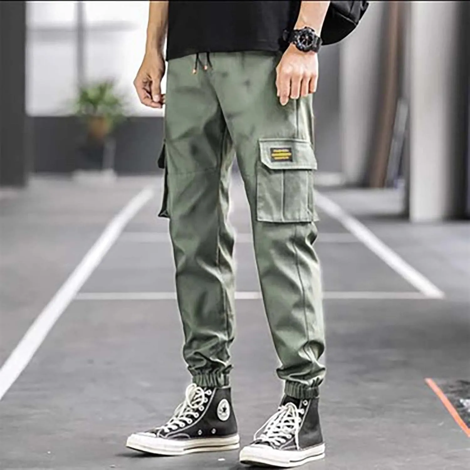 Baggy Cargo Sweatpants for Men, Plus Size Drawstring Waist Joggers with Multi-Pocket Athletic Workout Track Trousers