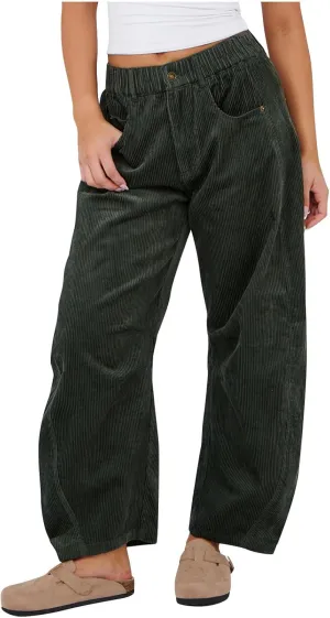 Baggy Corduroy Pants for Women Trendy Loose Elastic Waist Fall Pant Comfy Solid Wide Leg Slacks Vintage Trousers
