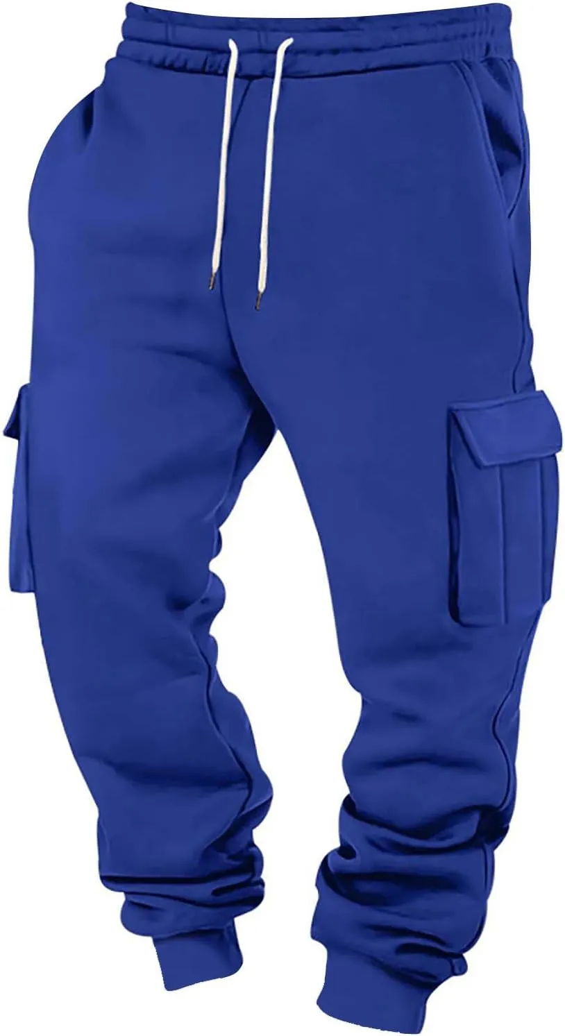Baggy Joggers for Men Loose Fit Fleece Cargo Sweatpants with Multi Pockets Casual Lightweight Fleece Joggers