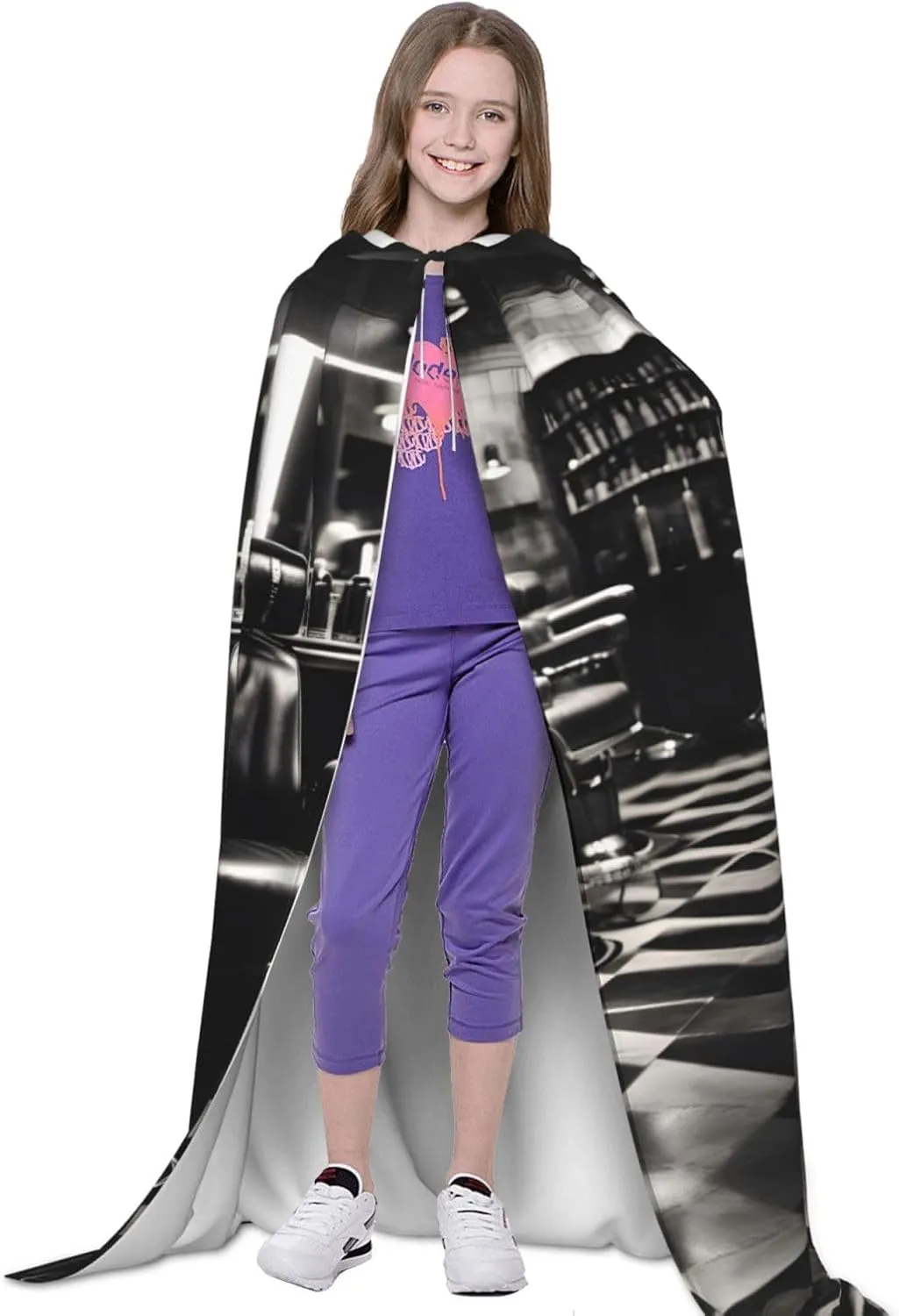 Barber Shop Monochrome Style Hooded Cloak Coat Winter Warm Long Cloak Cosplay Costumes Outerwear Carnivals