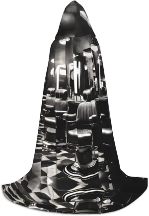 Barber Shop Monochrome Style Hooded Cloak Coat Winter Warm Long Cloak Cosplay Costumes Outerwear Carnivals