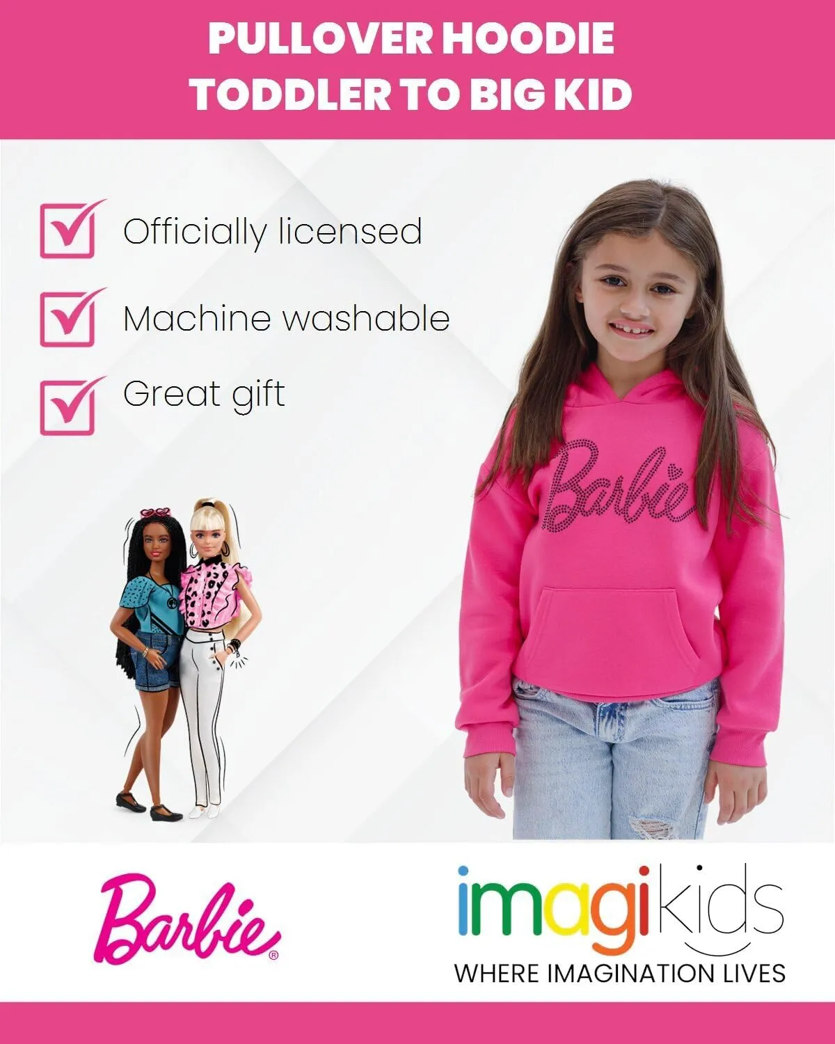 Barbie Girls Fleece Pullover Hoodie Toddler to Big Kid