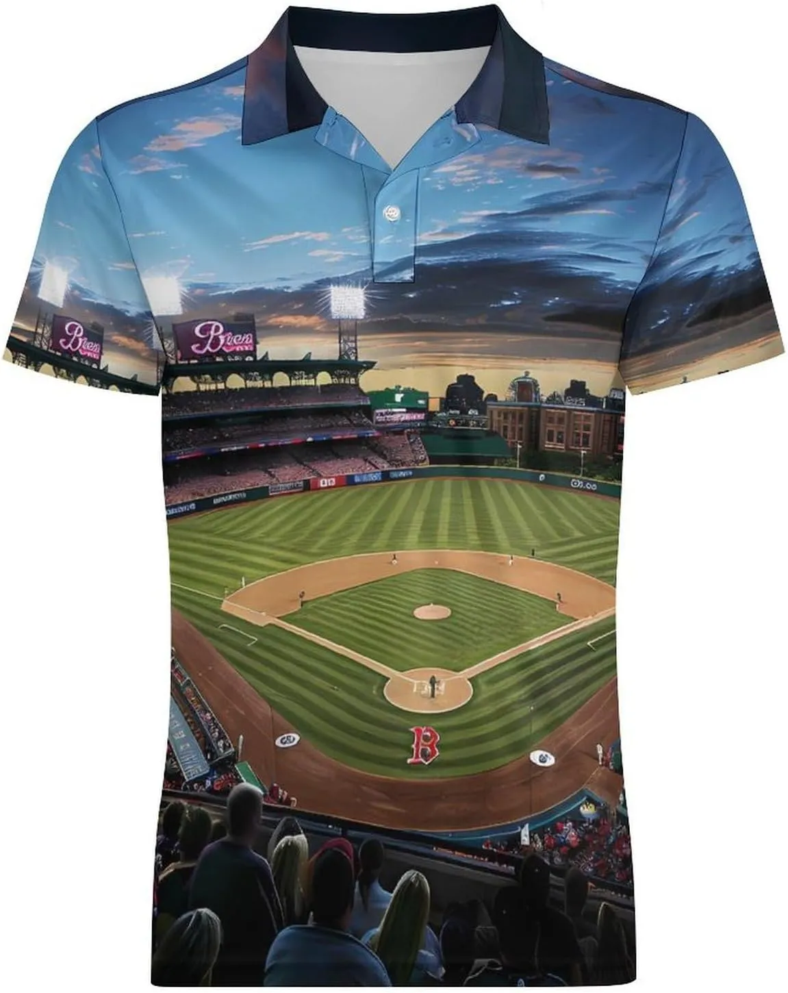 Baseball Ballpark Cityscape Men's Polo Shirt Short Sleeve Print T Shirt Slim Fit Golf Shirt Collared Tee Casual Top