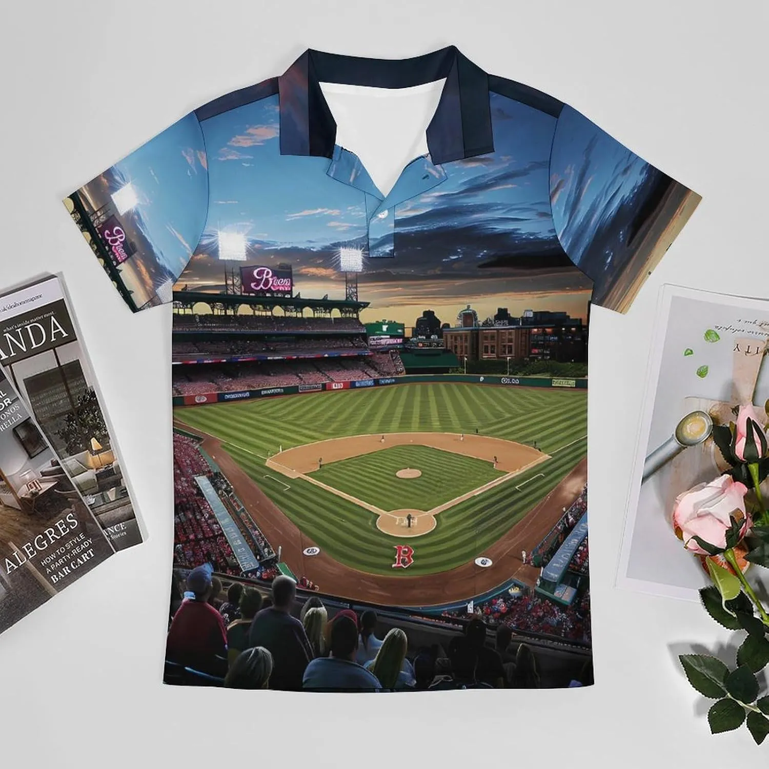 Baseball Ballpark Cityscape Men's Polo Shirt Short Sleeve Print T Shirt Slim Fit Golf Shirt Collared Tee Casual Top