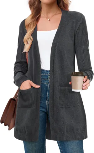 BB&KK Cardigan Sweaters for Women Knit Ribbed Long Sleeve Open Front Casual Winter Lightweight Cardigans with Pockets