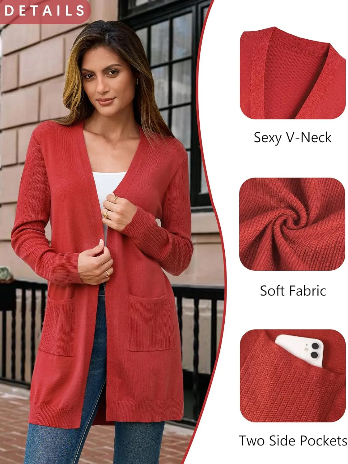 BB&KK Cardigan Sweaters for Women Knit Ribbed Long Sleeve Open Front Casual Winter Lightweight Cardigans with Pockets