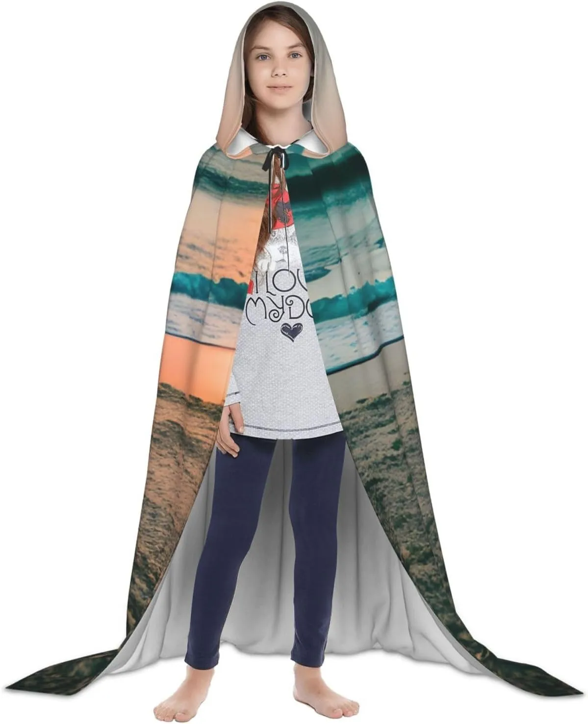 Beach Sunset Theme Hooded Cloak Coat Winter Warm Long Cloak Cosplay Costumes Outerwear Carnivals Hoodies Capes