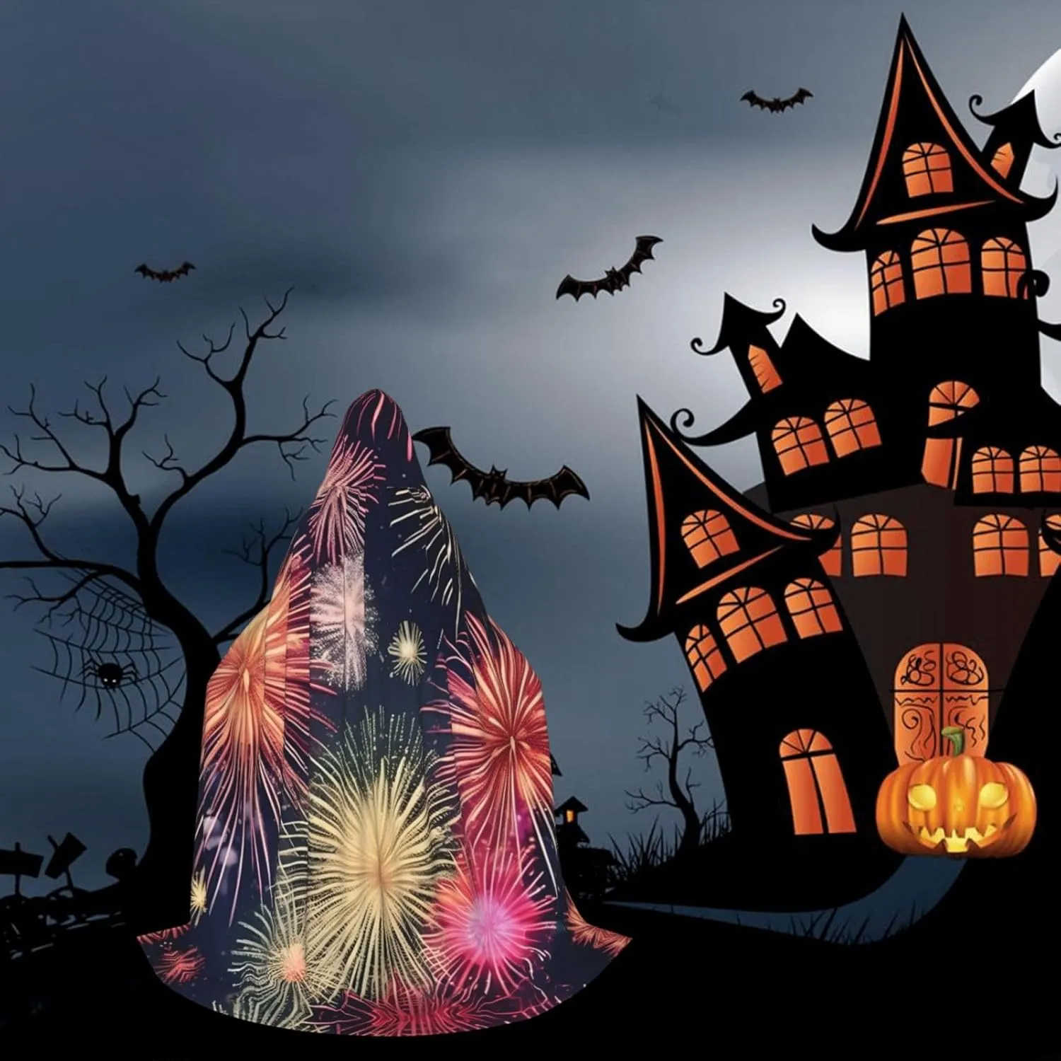 Beautiful Firework Hooded Cloak Coat Winter Warm Long Cloak Cosplay Costumes Outerwear Carnivals Hoodies Capes
