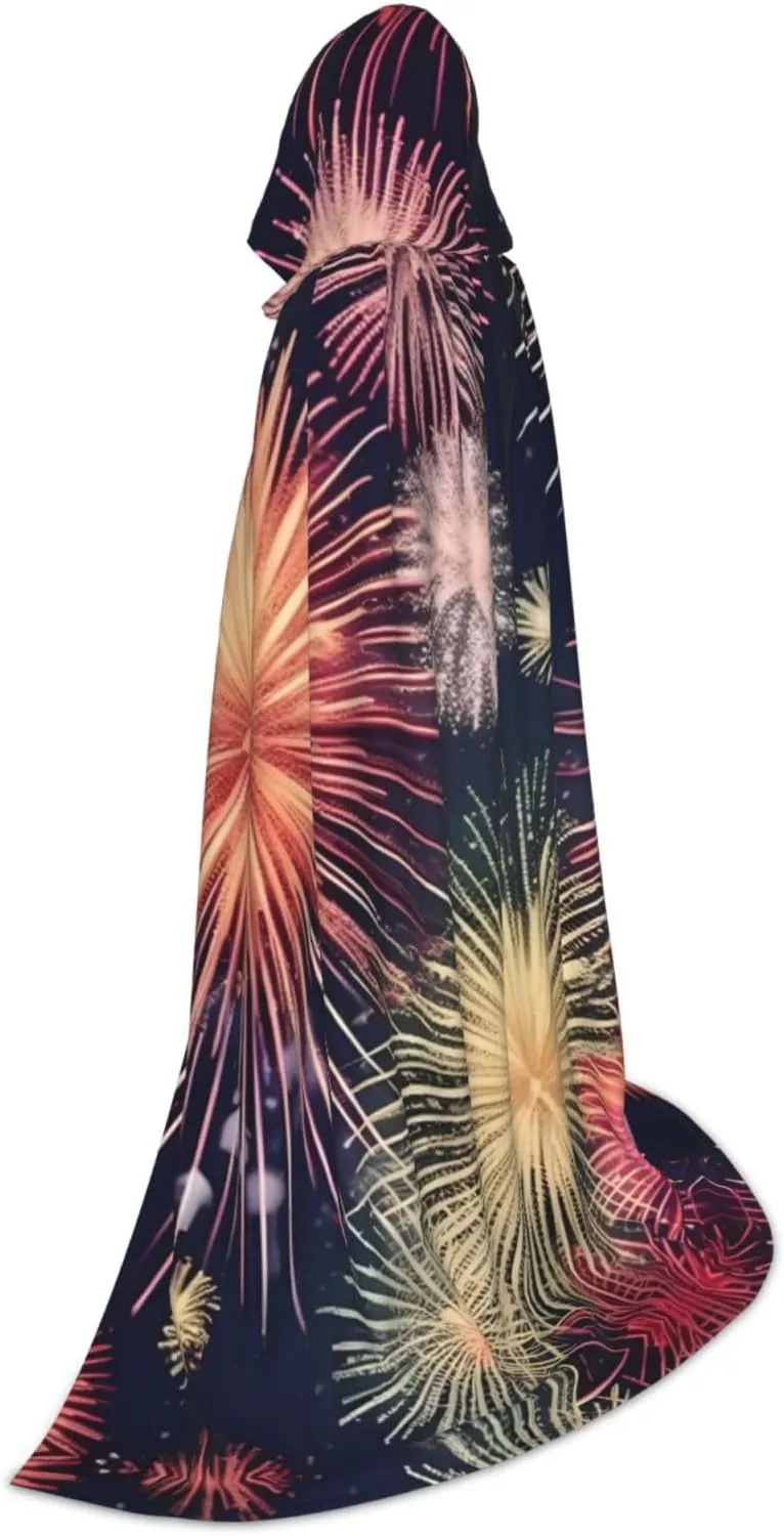 Beautiful Firework Hooded Cloak Coat Winter Warm Long Cloak Cosplay Costumes Outerwear Carnivals Hoodies Capes