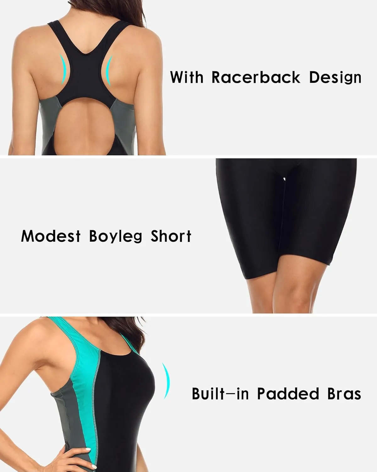 beautyin Women's Boyleg One Piece Swimsuit Racerback Athletic Bathing Suit