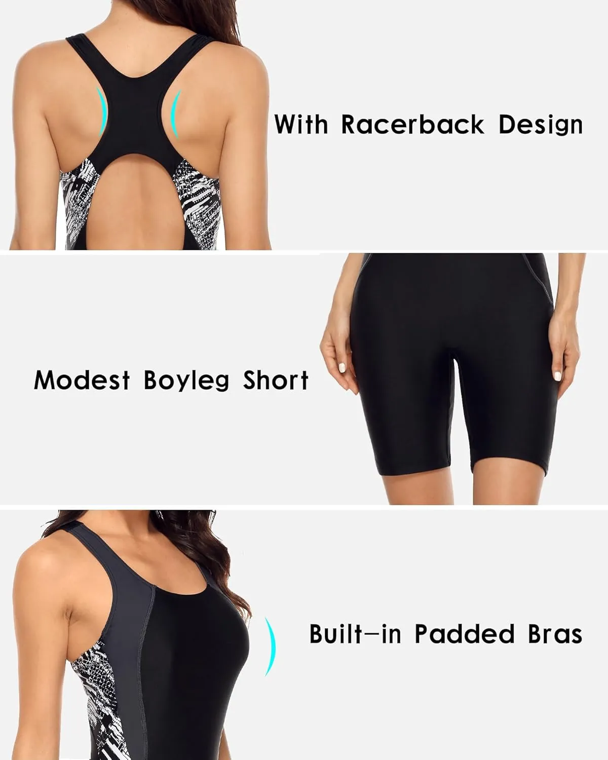 beautyin Women's Boyleg One Piece Swimsuit Racerback Athletic Bathing Suit