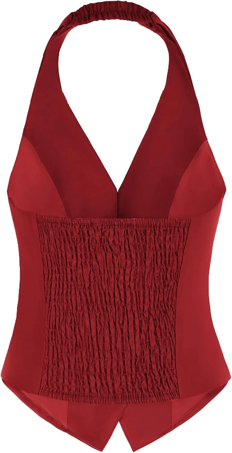 Belle Poque Women's Fully Lined Waistcoat Vest Halter V Neck Suit Vest