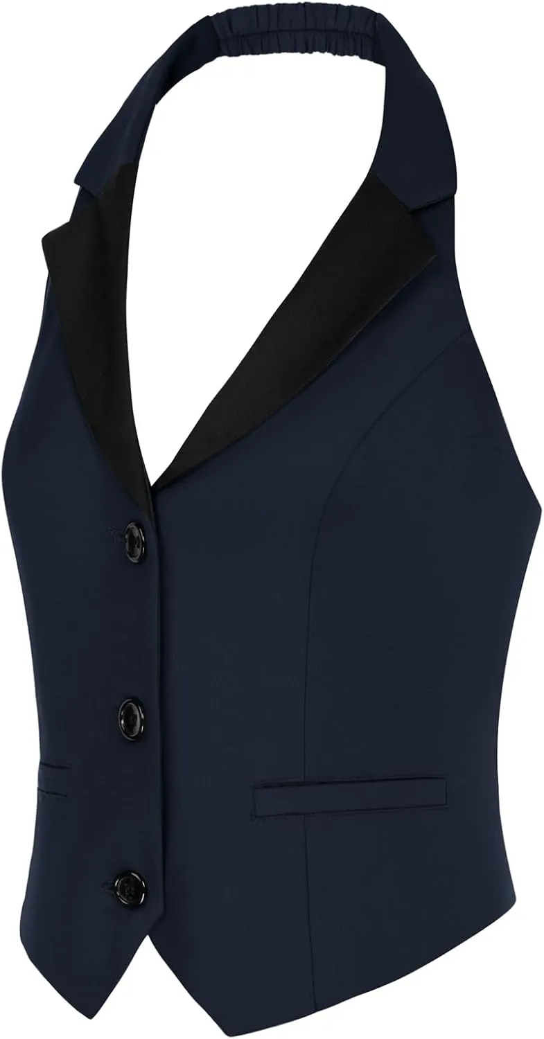 Belle Poque Women's Fully Lined Waistcoat Vest Halter V Neck Suit Vest