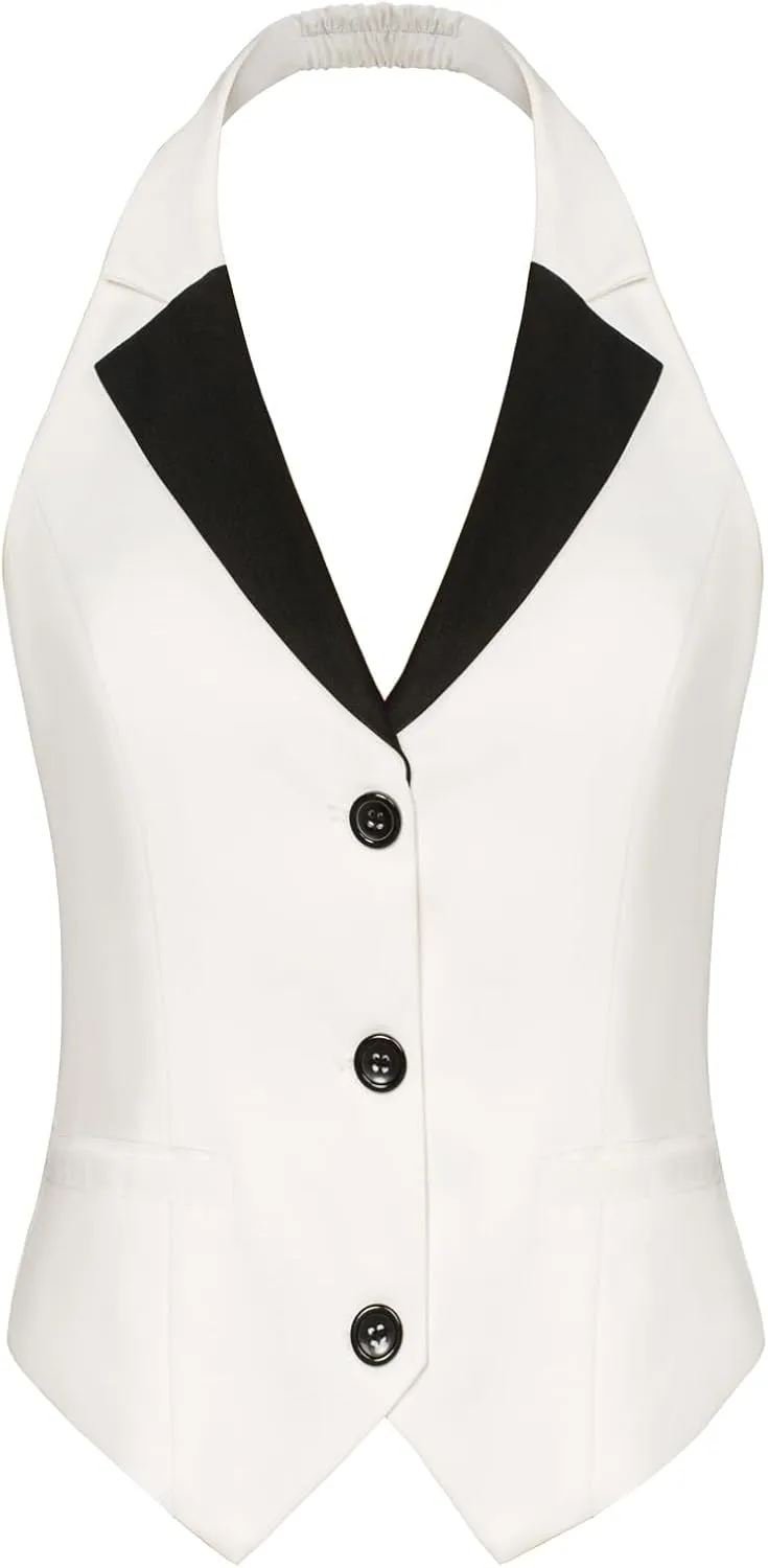 Belle Poque Women's Fully Lined Waistcoat Vest Halter V Neck Suit Vest