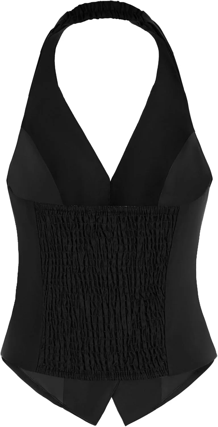 Belle Poque Women's Fully Lined Waistcoat Vest Halter V Neck Suit Vest