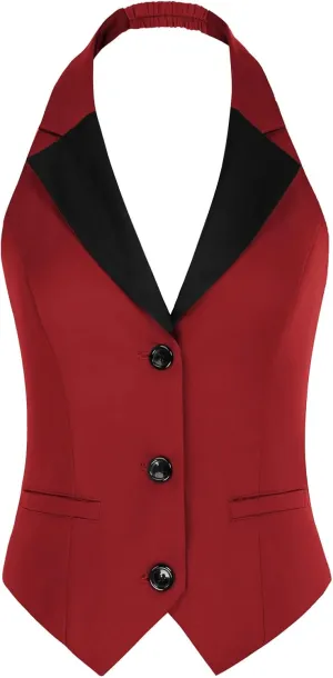 Belle Poque Women's Fully Lined Waistcoat Vest Halter V Neck Suit Vest
