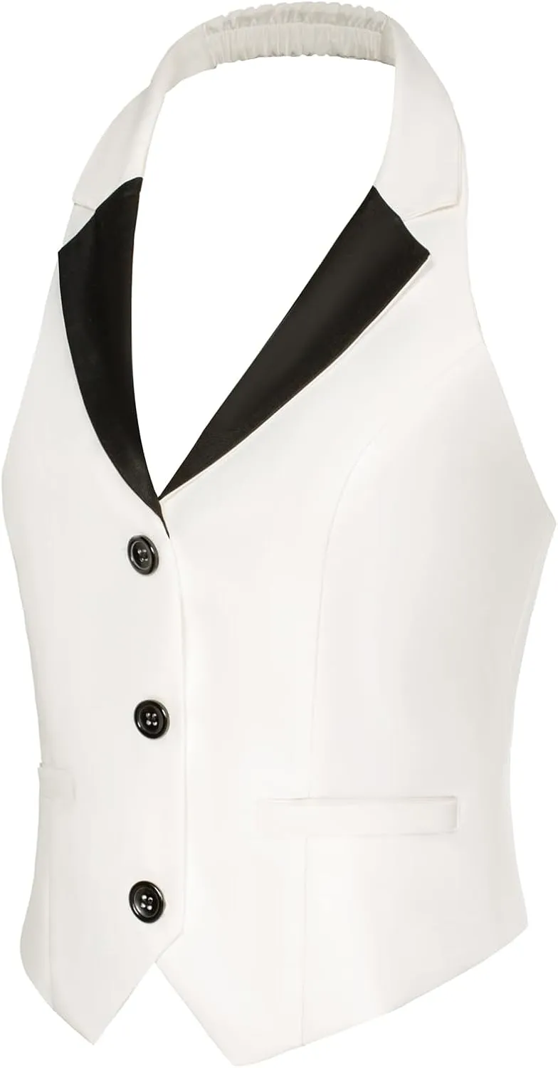 Belle Poque Women's Fully Lined Waistcoat Vest Halter V Neck Suit Vest