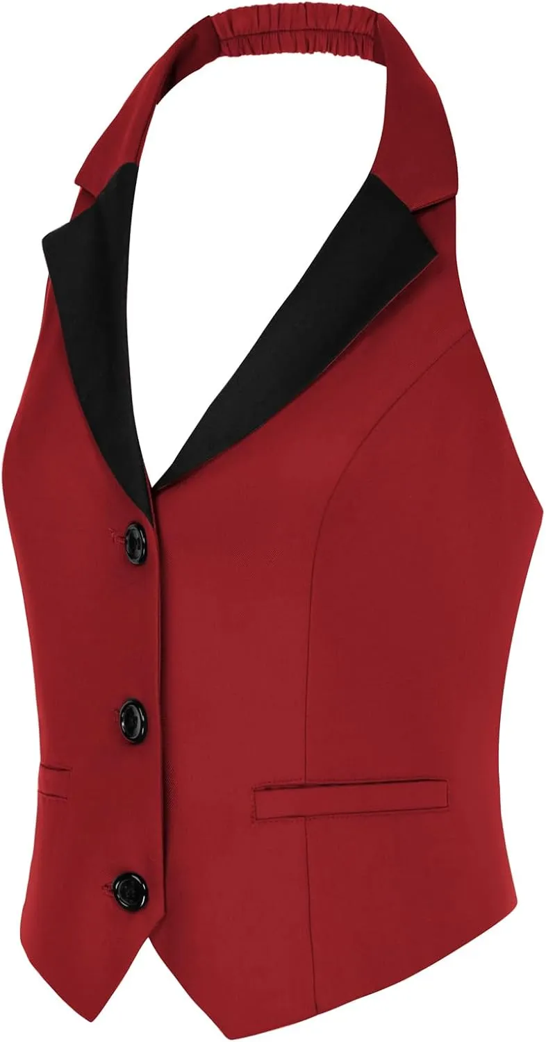 Belle Poque Women's Fully Lined Waistcoat Vest Halter V Neck Suit Vest