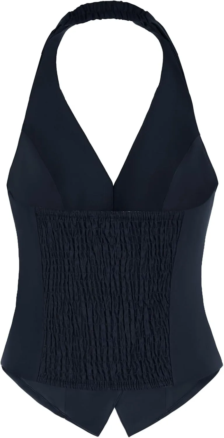 Belle Poque Women's Fully Lined Waistcoat Vest Halter V Neck Suit Vest