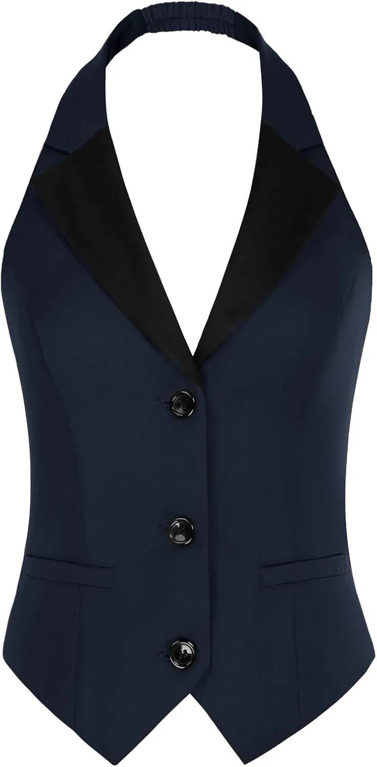 Belle Poque Women's Fully Lined Waistcoat Vest Halter V Neck Suit Vest