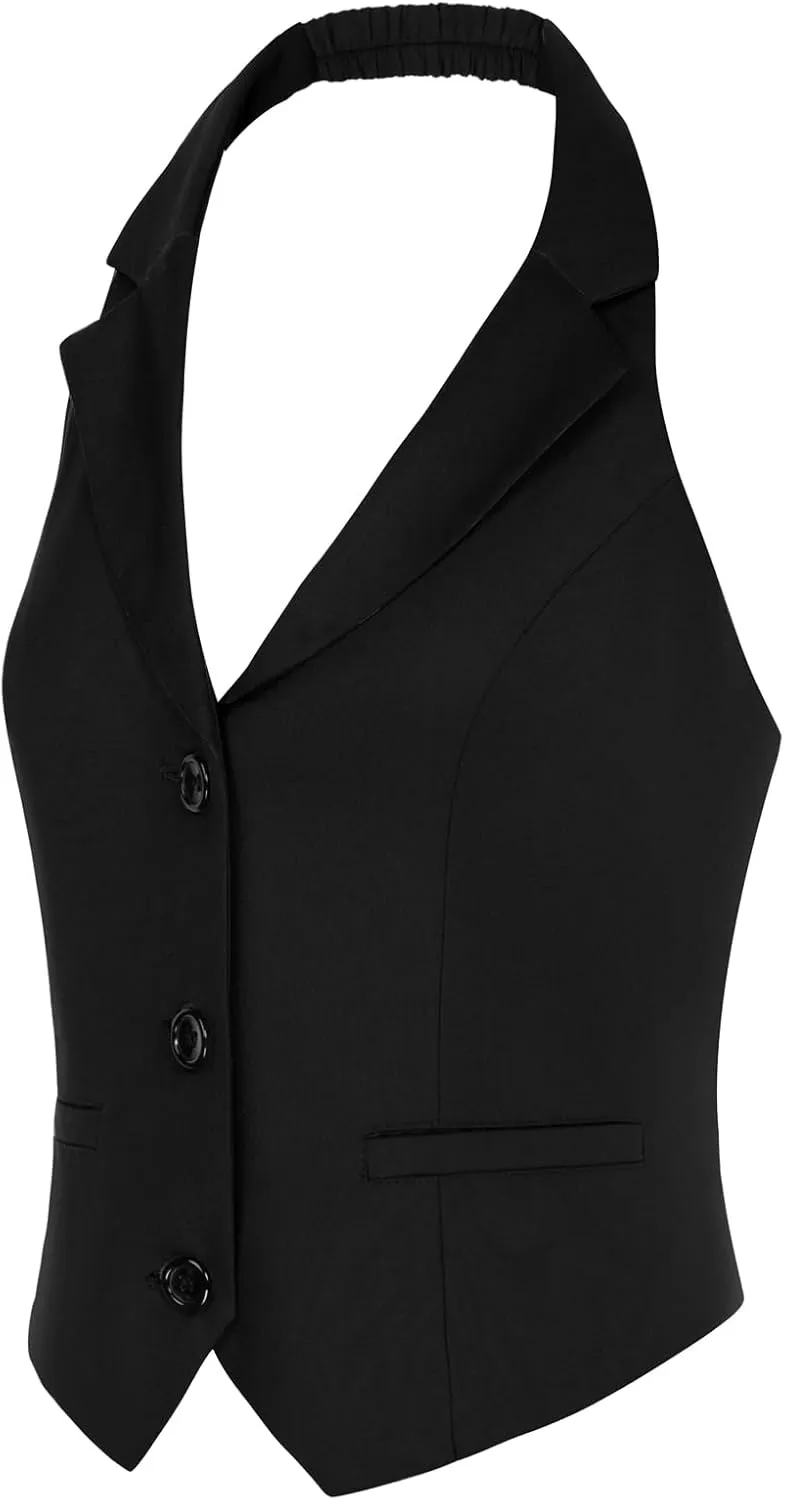 Belle Poque Women's Fully Lined Waistcoat Vest Halter V Neck Suit Vest