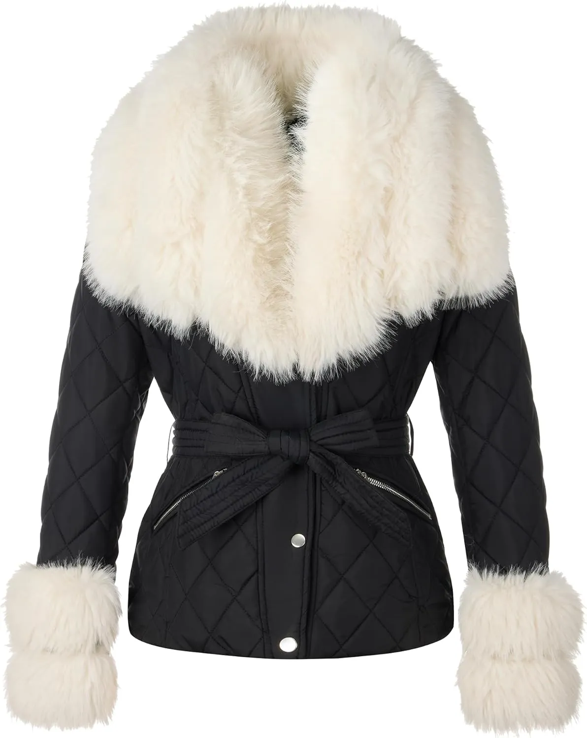 Bellivera Women Faux Leather Suede Jacket Moto Biker Coat Sherpa-Lined Overcoat with Removable Belt