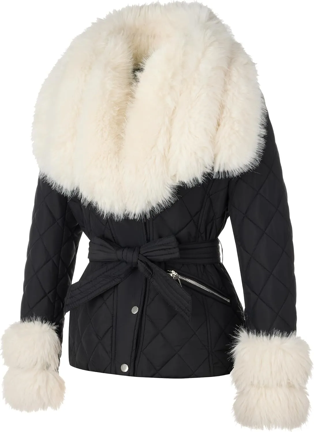Bellivera Women Faux Leather Suede Jacket Moto Biker Coat Sherpa-Lined Overcoat with Removable Belt