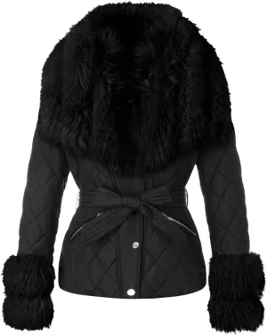 Bellivera Women Faux Leather Suede Jacket Moto Biker Coat Sherpa-Lined Overcoat with Removable Belt