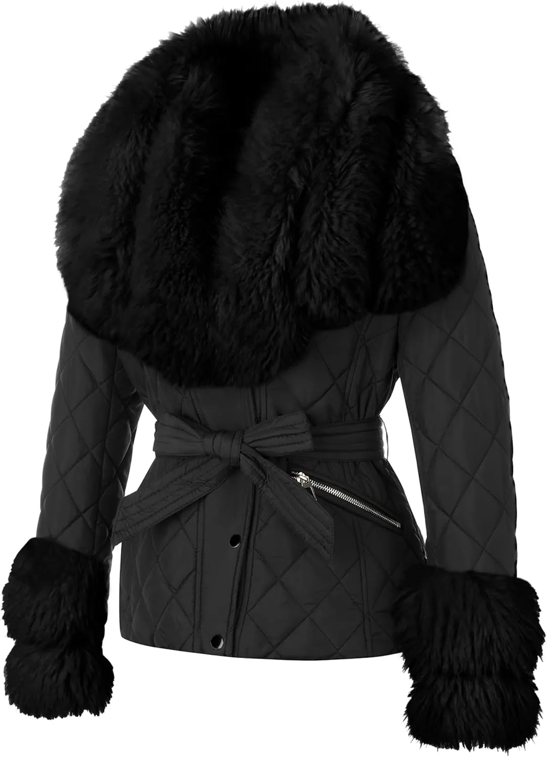 Bellivera Women Faux Leather Suede Jacket Moto Biker Coat Sherpa-Lined Overcoat with Removable Belt