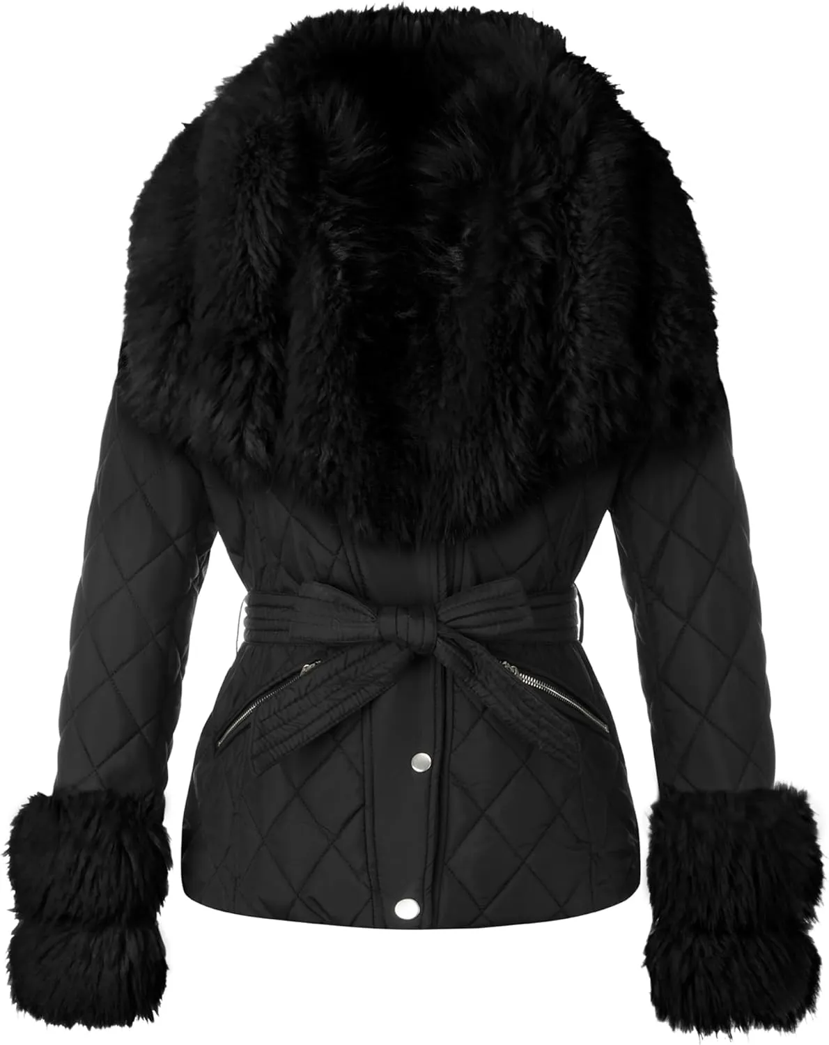 Bellivera Women Faux Leather Suede Jacket Moto Biker Coat Sherpa-Lined Overcoat with Removable Belt