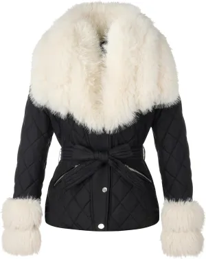 Bellivera Women Faux Leather Suede Jacket Moto Biker Coat Sherpa-Lined Overcoat with Removable Belt