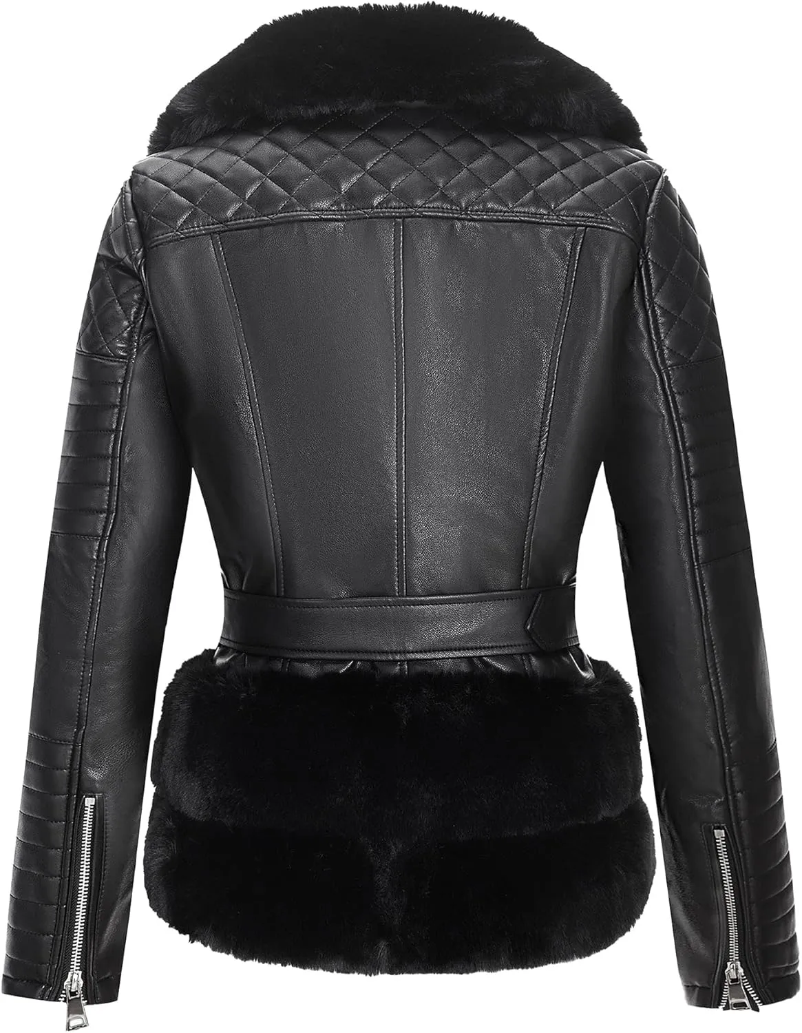 Bellivera Women Faux Suede Leather Jacket Moto Biker Coat Sherpa-Lined Outerwear with Detachable Belt
