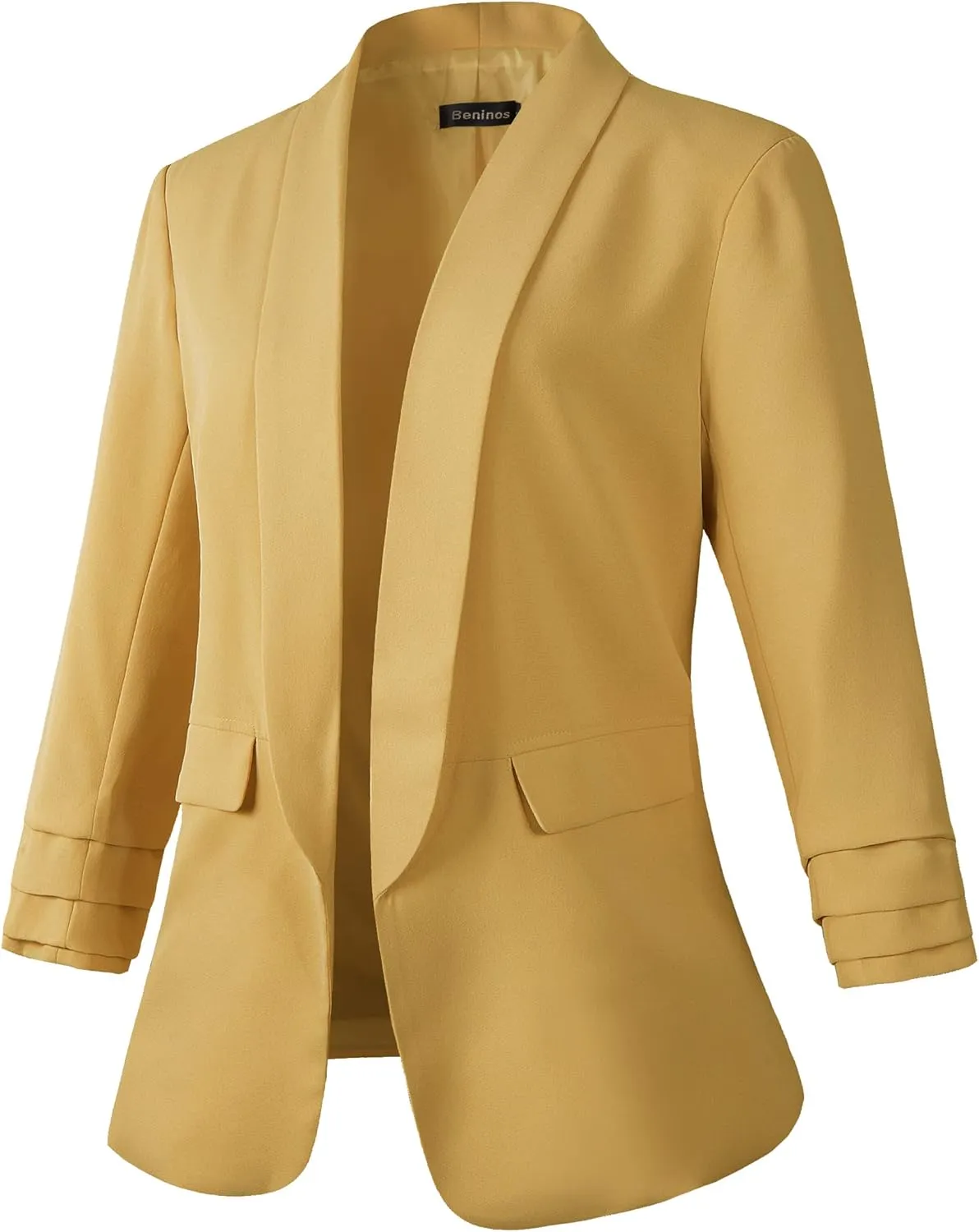 Beninos Womens Casual 3/4 Folding Sleeve Boyfriend Blazer Jacket with No Button