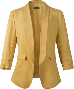 Beninos Womens Casual 3/4 Folding Sleeve Boyfriend Blazer Jacket with No Button
