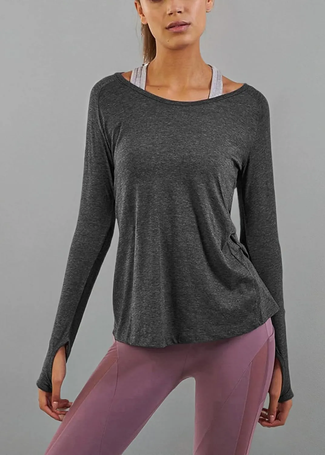 Bestisun Long Sleeve Yoga Workout Tops Lightweight Thumbhole Shirts Athletic Wear for Women