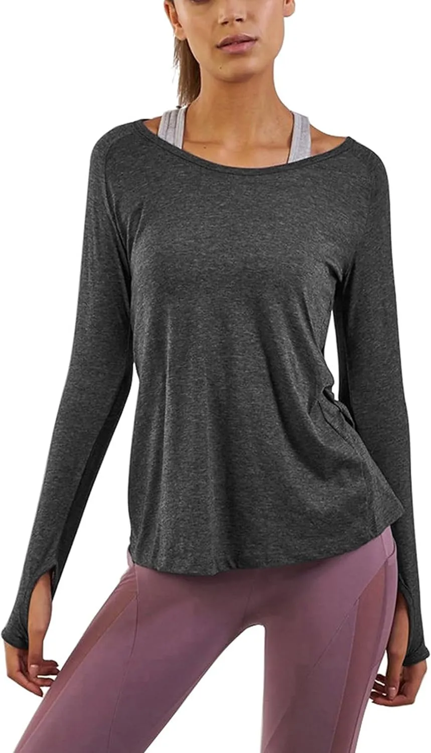 Bestisun Long Sleeve Yoga Workout Tops Lightweight Thumbhole Shirts Athletic Wear for Women