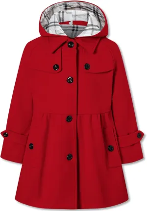 Betusline Girls' Dress Coat with Hood, Kids Button Trench Coats Fall Winter Outerwear Peacoat with Pockets,3# Red,4-5T = Tag 120