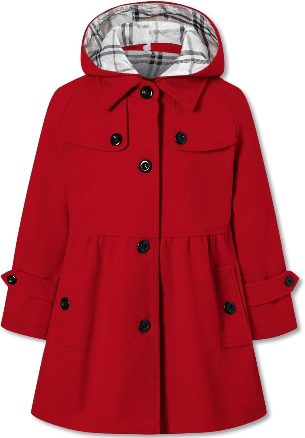 Betusline Girls' Dress Coat with Hood, Kids Button Trench Coats Fall Winter Outerwear Peacoat with Pockets,3# Red,4-5T = Tag 120